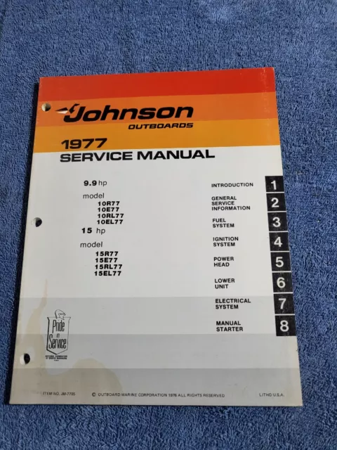 1977 JOHNSON OUTBOARD Boat Motors SEA HORSE 9.9/10 & 15hp MODELS SERVICE MANUAL