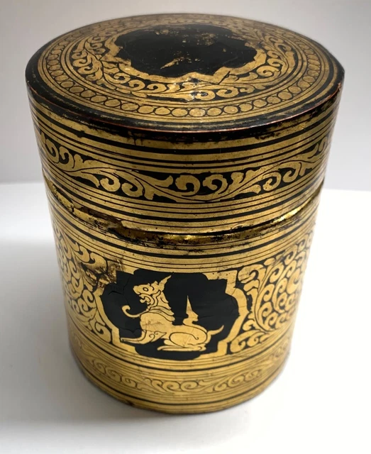 Antique Burmese Gold Leaf Lacquerware Betel Box