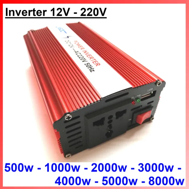 Inverter 12v 220v Onda Sinusoidale Convertitore Trasformatore per Auto Camper