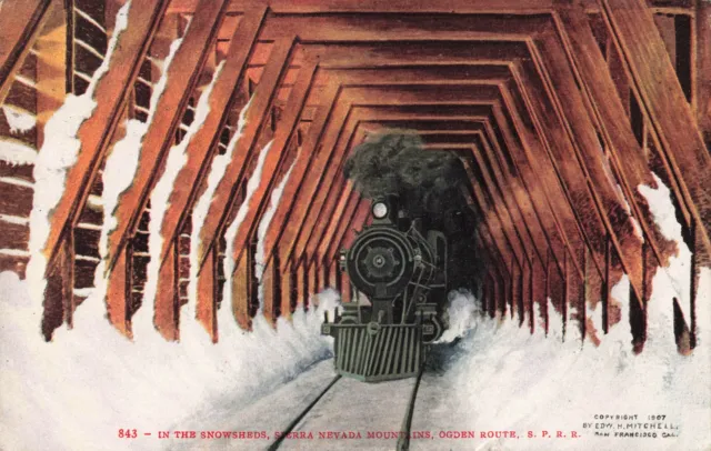 RR 1906 Protective RAILROAD SNOWSHED Engine Train Spokane, Portland & Seattle!!