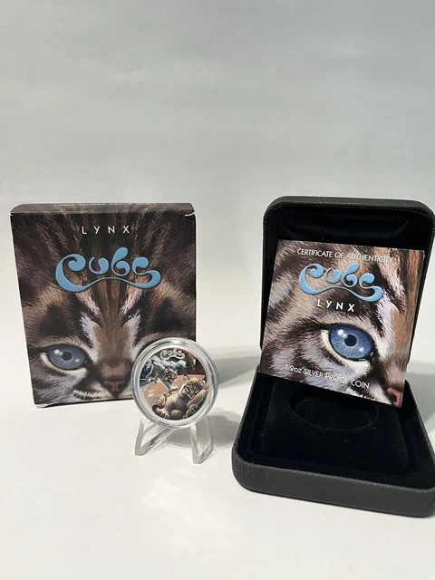 2016 Lynx Cubs Tuvalu 1/2 oz SIlver Proof 50c Perth Mint Coin Colorized SUPERB!