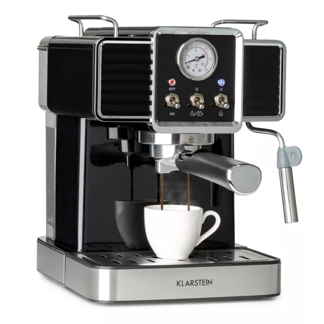 Espressomaschine 1350W 20 Bar Cappuccino Milchschaum Siebträger Retro Schwarz