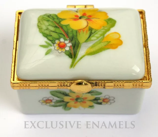 Alastor Enamels Primula Flowers Rectangular Hinged China Trinket Box