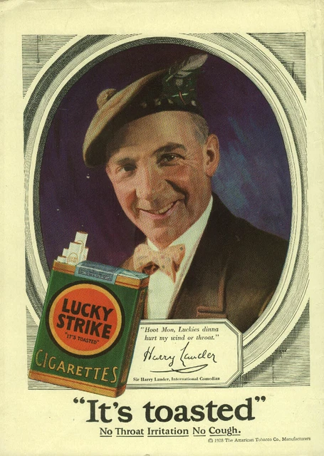 Comedian Harry Lauder for Lucky Strike Cigarettes ad 1928 Mentor