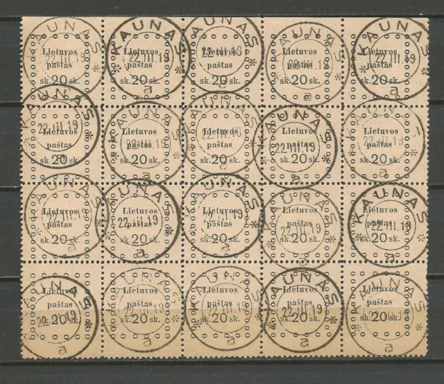 Lietuva Lithuania Litauen 1919 full sheet Mi 22 used Second Kaunas issue 20 sk