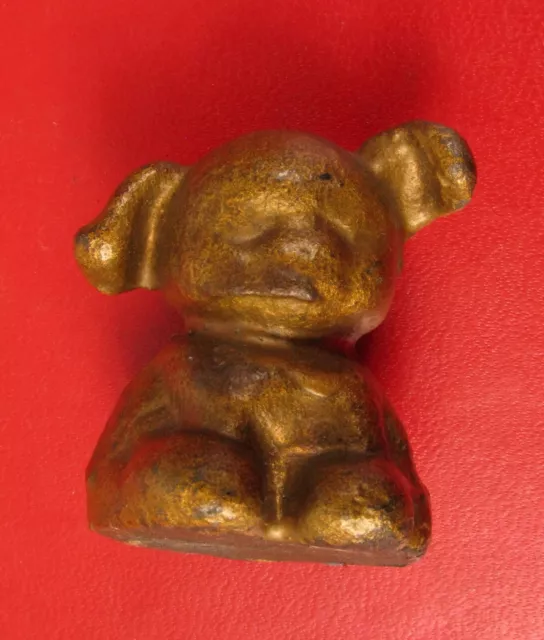 Vintage Solid Heavy Gold Tone Painted Brass Puppy Dog Paperweight Desk Ornament