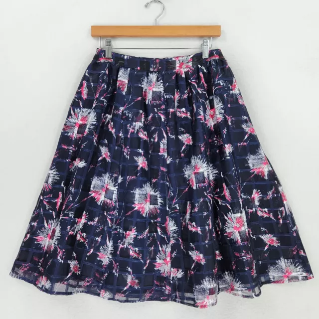 Halogen Skirt Women 6 Navy Blue Pink Flare A Line Cocktail Party Layered Pleated