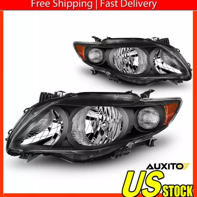 Black Headlights Fit For 2009 Replacement Pair 2010 Toyota Corolla Headlamps