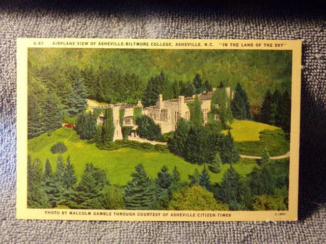 Vintage Postcard Airplane View Of Ashville Biltmore College, Asheville, N.C.