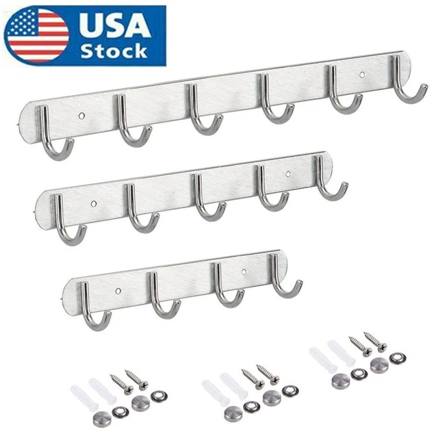 4/5/6 Hooks Wall Mount Key Bag Towel Rack Hanger Holder Coat Hat Clothes Rack US