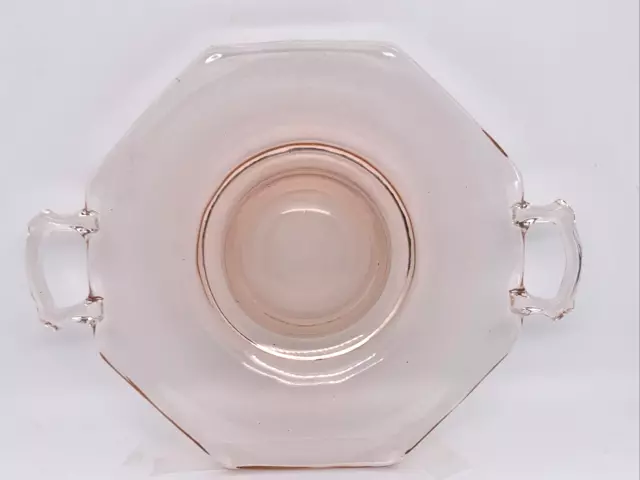 Vintage Octagon 8-Sided Pink Depression Glass Tidbit Plate Two Handles