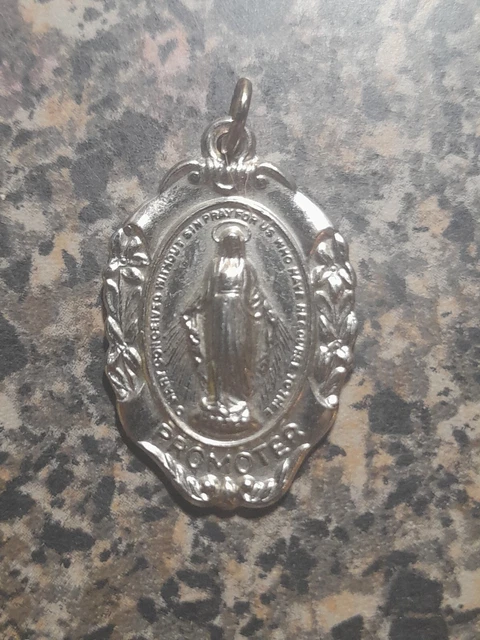 VINTAGE CATHOLIC BLESSED Virgin Mary Promoter Miraculous Silver Tone ...