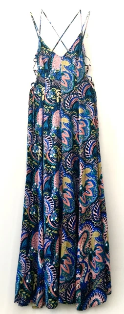 FOREVER 21 CONTEMPORARY Maxi Sundress Womens S Strap Cutout Side Lace-up Zip