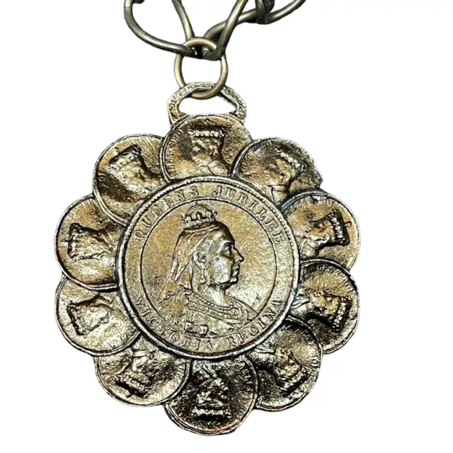 Queen Victoria Jubilee Coin Medallion Necklace Antiqued Bronze 60’s Collectible 3