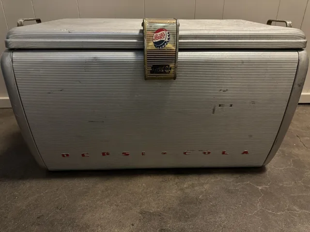 Vintage 1950's Drink Pepsi Cola Aluminum Cooler Ice Box Chest Metal Retro