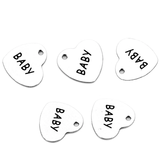5 Stücke Edelstahl Liebe Herz Charme Anhänger Buchstaben Muster Tags BABY