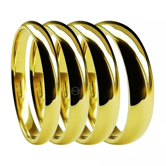 18ct Yellow Gold Wedding Rings Court Comfort 2mm 3mm 4mm 5mm 6mm Medium HM Bands