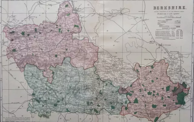 1896 Berkshire map. Large antique map. 127 years old. Windsor, Reading, Newbury.