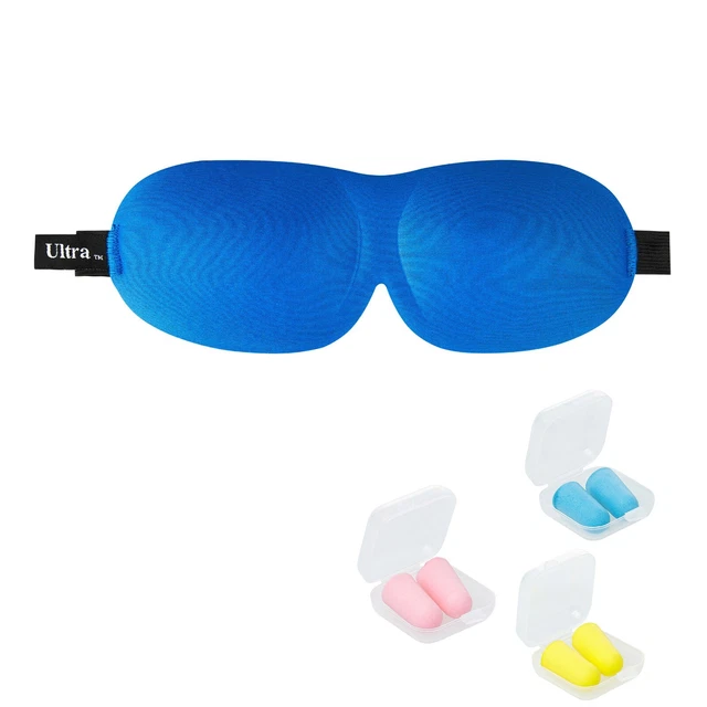 Blue 3D Travel Soft Contoured Eye Sleep Mask Sleeping Blackout Padded Cover Aid