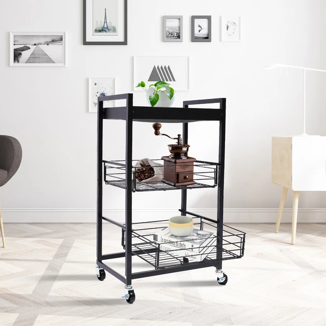3 TIER METAL Rolling Utility Cart With Wheels Heavy Duty Trolley - View #5