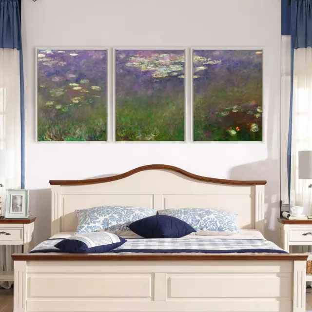 Claude Monet Water Lilies Purple Lily Set Triptych Poster Canvas A0 A1 A2 A3