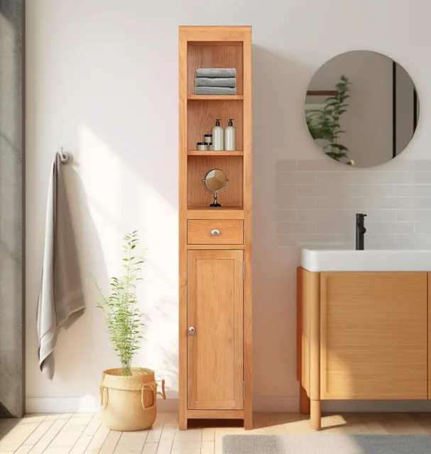 Light Oak Tall Bathroom Cabinet | Hallway Storage Unit| Toilet Wooden Cupboard