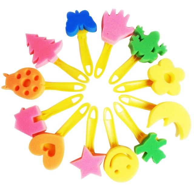 Juego de 12 piezas de pinceles esponja de pintura estampillas de flores creativas hágalo usted mismo arte pincel de pintura T