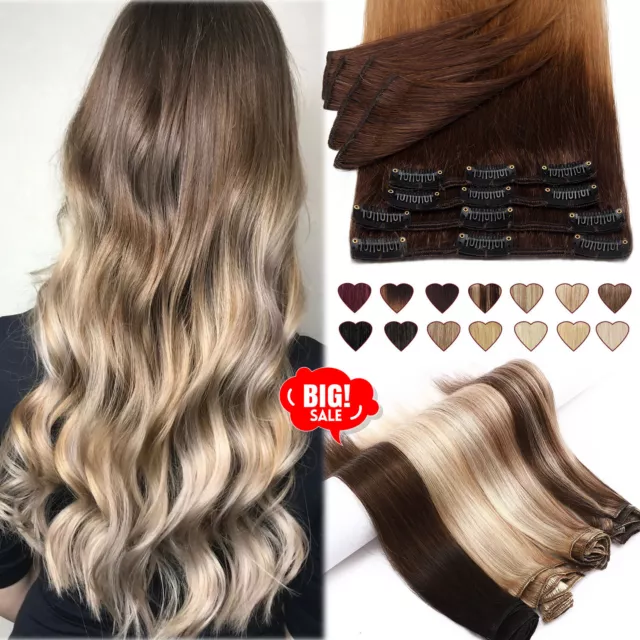 AAA + CLEARANCE Real Clip in Set Estensioni Capelli Umani 100% Remy Hair Balayage UK