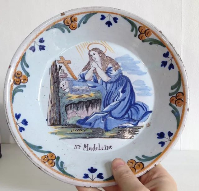 Superbe Assiette Faience Patronymique Sainte Madeleine XVIII-XIXéme