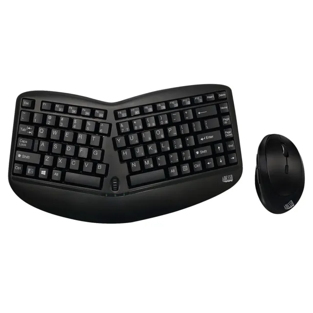 Adesso Tru-Form Media Wireless Ergonomic Keyboard and Mouse Combo Black