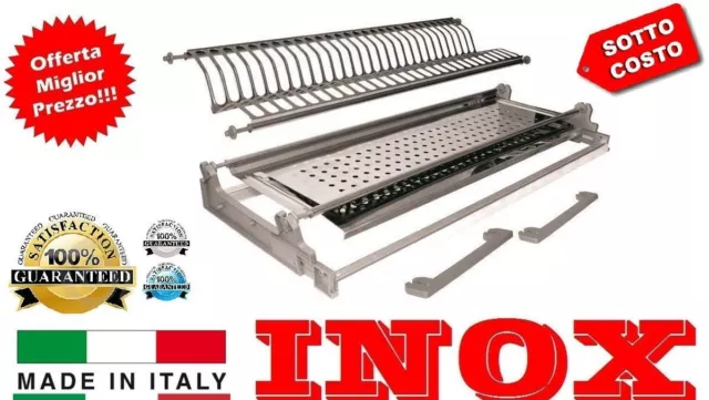 Scolapiatti Colapiatti 56 Cm Acciaio Inox Con Base Vaschetta Telaio Regolabile