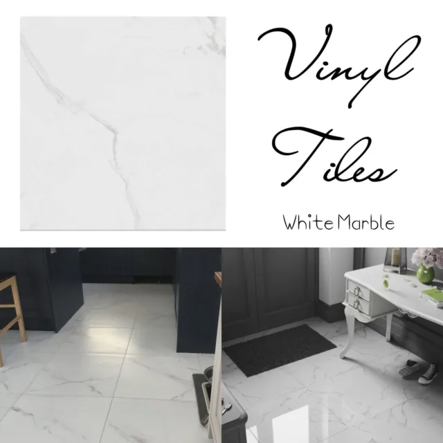 20 PC Vinyl Self Adhesive Tiles White Marble Effect Kitchen Bathroom Wall Floor