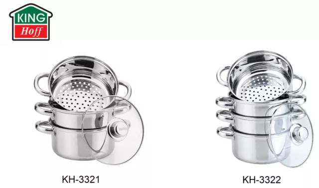 Kinghoff 3321 / 3322 - Dampfgarer-set 9/11L aus Edelstahl, Silber, mit Deckel