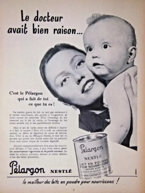 PUBLICITE ADVERTISING 1952 NESTLE NIDO lait en poudre
