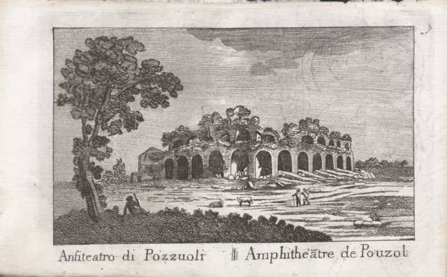 ANFITEATRO POZZUOLI - Incisione Originale Mariano Vasi 1821 Amphitheater Naples