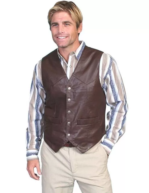 SCULLY WESTERN VEST Mens Lambskin Leather Snap 4X Brown Soft F0_507 ...