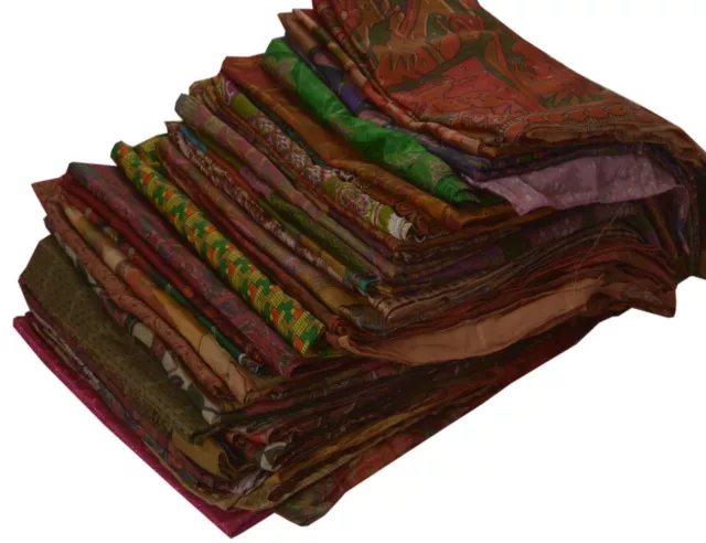 Reciclado Usado Seda Sari Tela Arte Manualidades Saree En Volumen 10 Piezas Lote