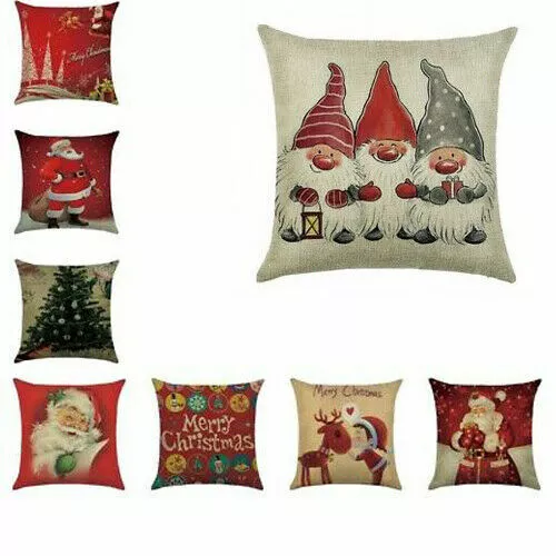 Cushion Cover 18''Christmas Pillow Case Santa Cotton Linen Sofa Throw Home Decor