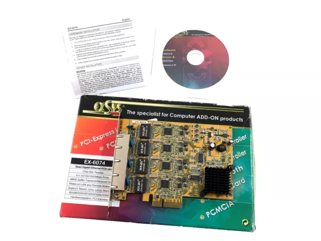 Exsys EX-6074 PCIe x4 Quad Netzwerk-Karte mit 4x 1 Gigabit 1000Mbps Ports OVP
