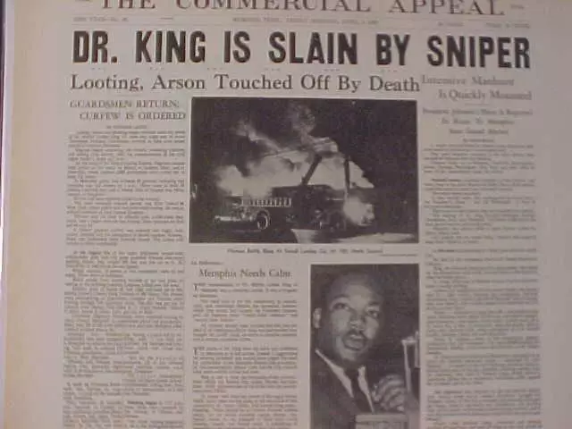 Vintage Newspaper Headline~ Dr Martin Luther King Murdered Killed Mlk Dead  1968