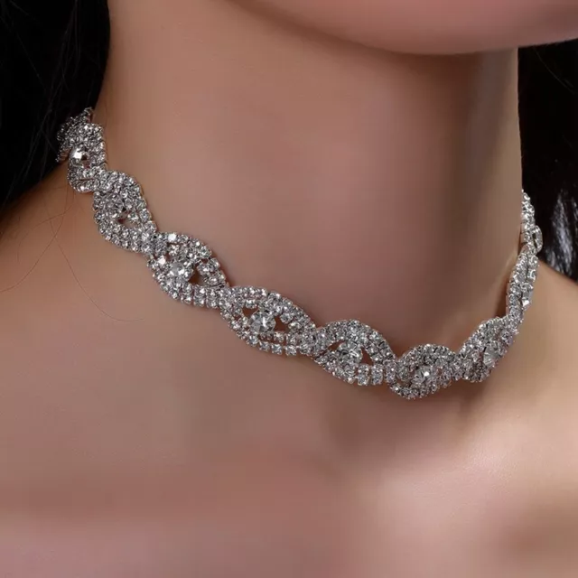 Fashion Women Full Diamond Crystal Rhinestone Choker Necklace Wedding Jewe'{^-