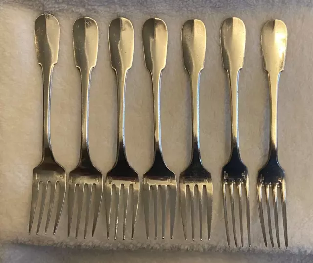 Christofle France Cluny Silver Plate 7 Forks (5 Salad, 2 Dinner) in Monogram AF