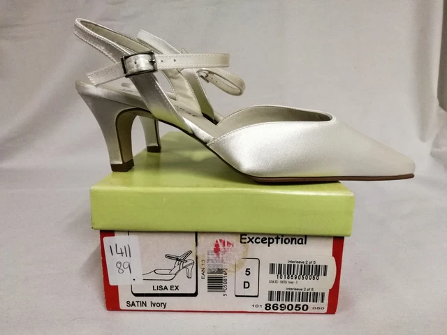 Eccezionali - scarpe slingback matrimonio raso avorio 2,5" tacco a blocco taglia UK 5