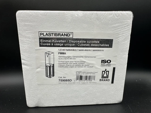 BRANDTECH 1.5-3mL Semi-Micro Methacrylate PMMA Cuvettes 12.5x12.5x45mm 759085D