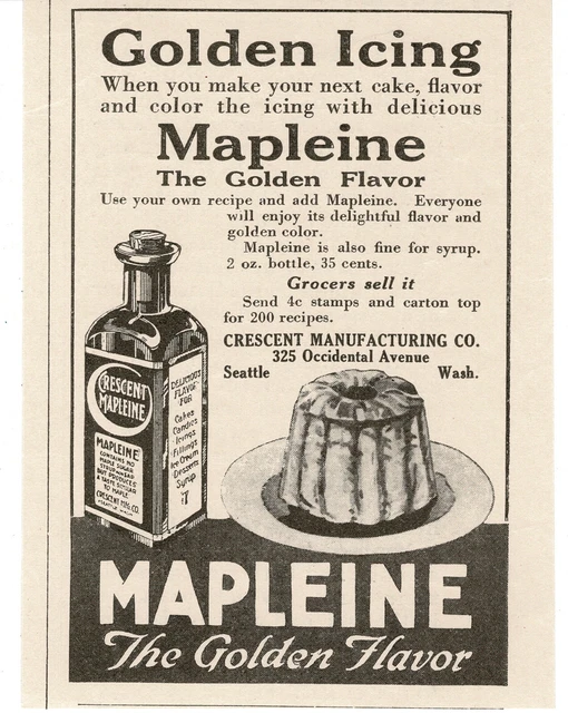 1919 MAPELINE Syrup pancakes  Crescent Mfg. Co. Seattle WA Vintage Print Ad 1