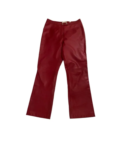 Vintage Amanda Smith Red Genuine Leather Straight Leg High Waisted Pants Size 12