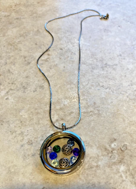 Memory Locket Necklace Silver Tone Floating Charms 16" with Celtic Knot