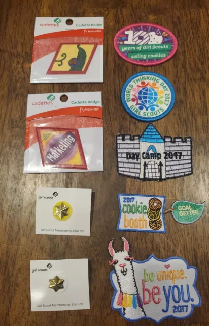 New Unused Girl Scout Cadette Merit Cookie Badges Patches Pins Lot of 10