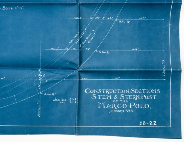 L. Francis Herreshoff Orig Vintage MARCO POLO Boat Blueprint #18/22 Sections