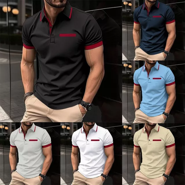 Striped Lapel Shirt for Men Short Sleeve T Shirt Casual Loose Tee for Summer